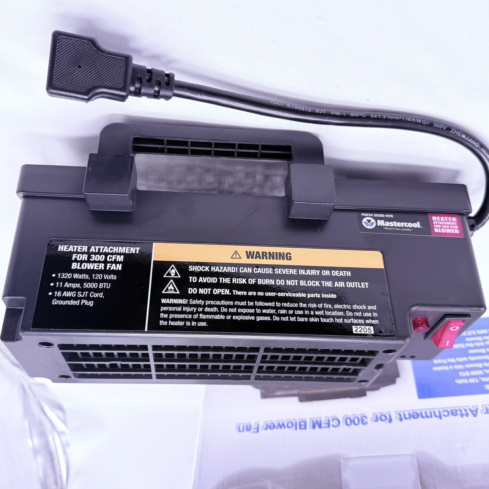 MASTERCOOL BLACK HEATER ATTACHMENT FOR 300 CFM BLOWER FAN, 20300-HTR, 1320 WATTS