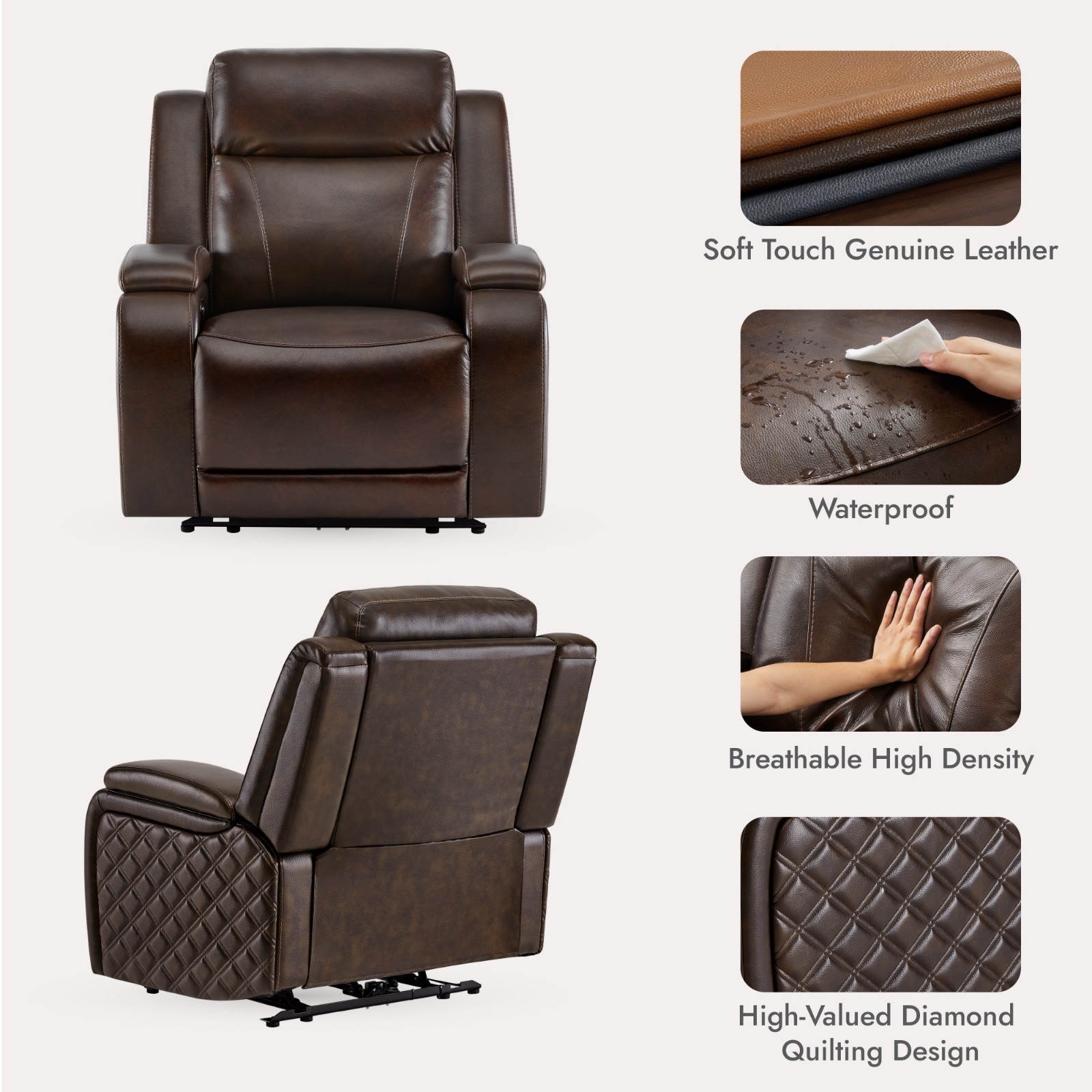 CHITA Genuine Leather Power Recliner Chairs, Zero Gravity Recliner w/ Headrest