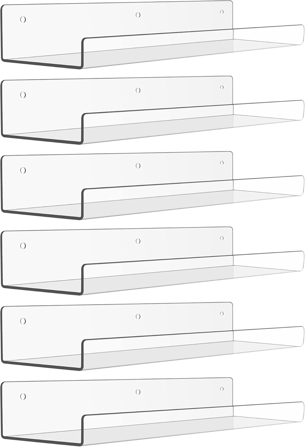 Upsimples 6 Pack Acrylic Shelves for Wall Storage, 15" X 4“ Floating Bookshelves