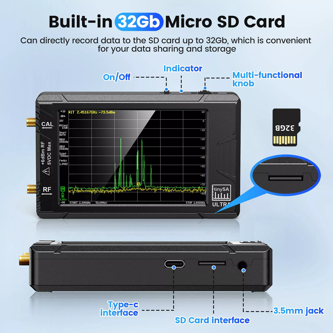 DT TinySA Ultra Spectrum Analyzer, 4.0 Inches 100kHz to 5.3GHz Handheld 32GB