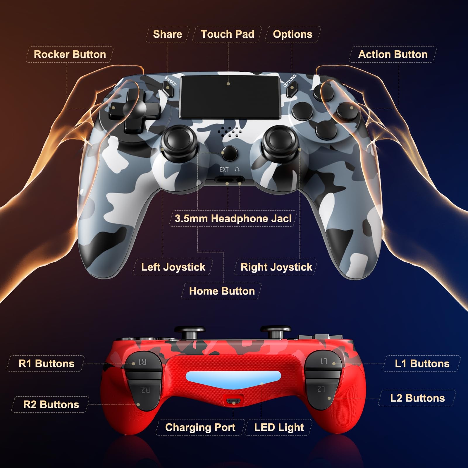 2 Pack Wireless Controller for PS4,Remote Controller with 6-Axis Motion , Sen...