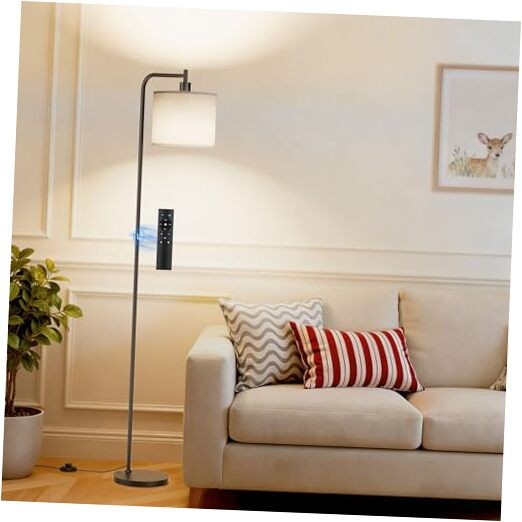 Floor Lamp with Linen Shade, Dimmable Tall Standing Lamp with Remote Beige