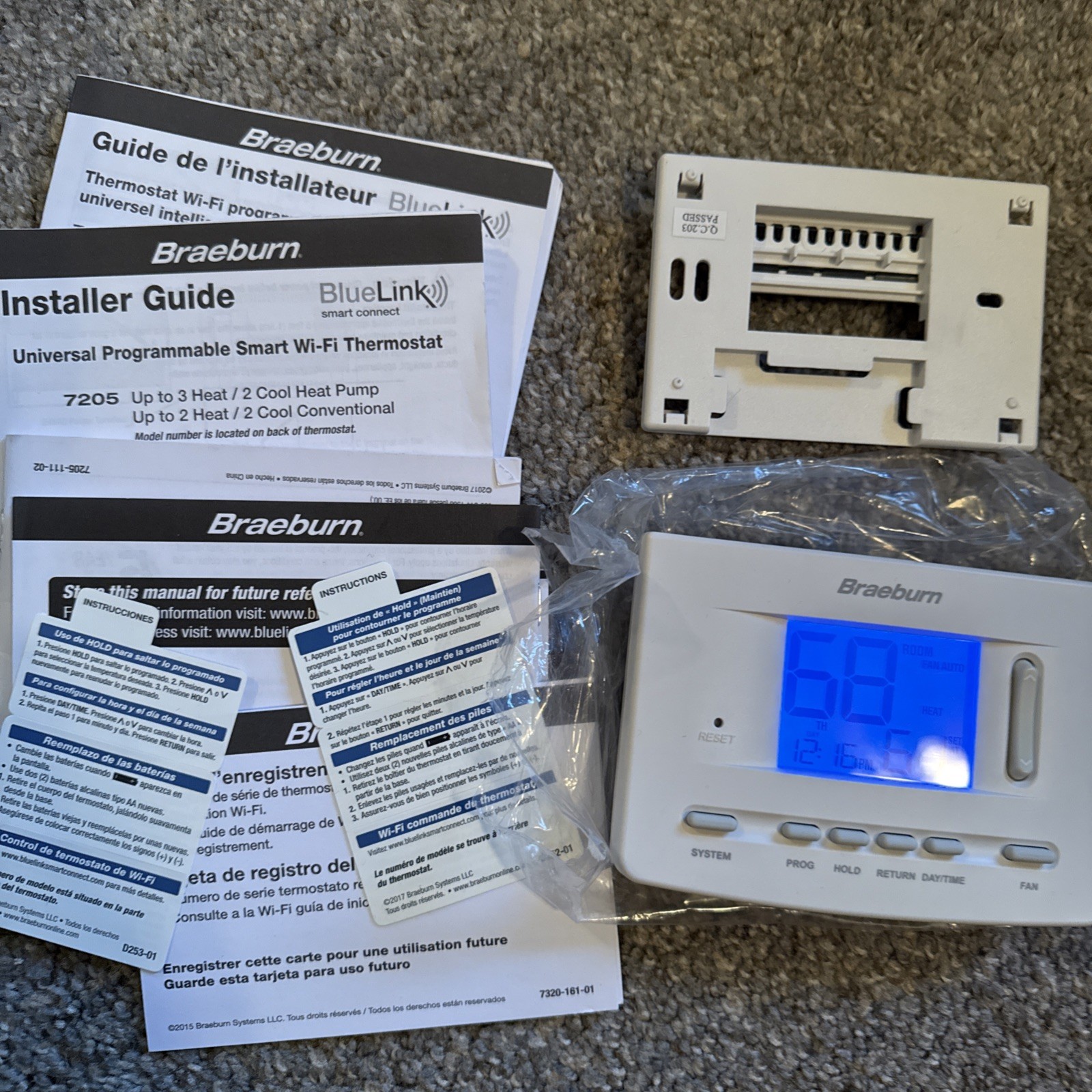 Braeburn 7205 Digital Programmable Wi-Fi Thermostat - White ~ No Box Or Hardware