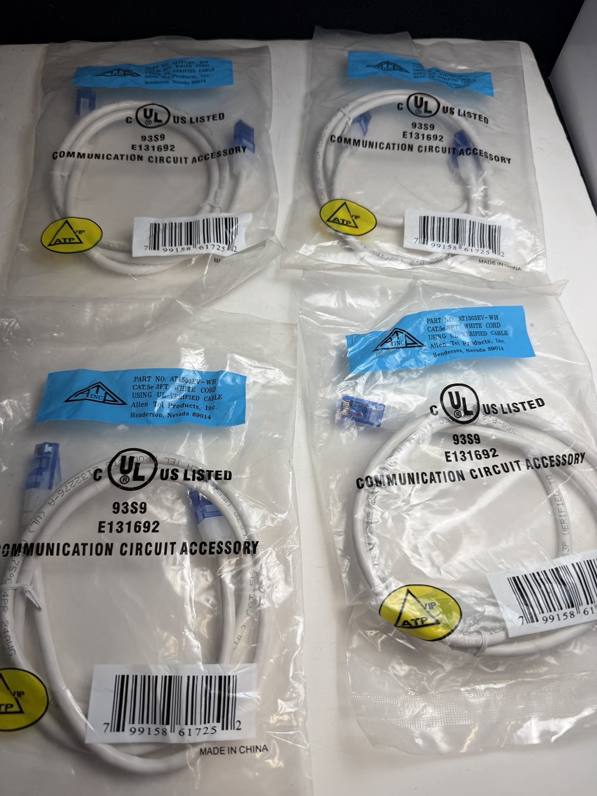 4 Allen Tel Products, AT1503EVWH, Cat 5e 3ft White Cord Using ETL Verified Cable