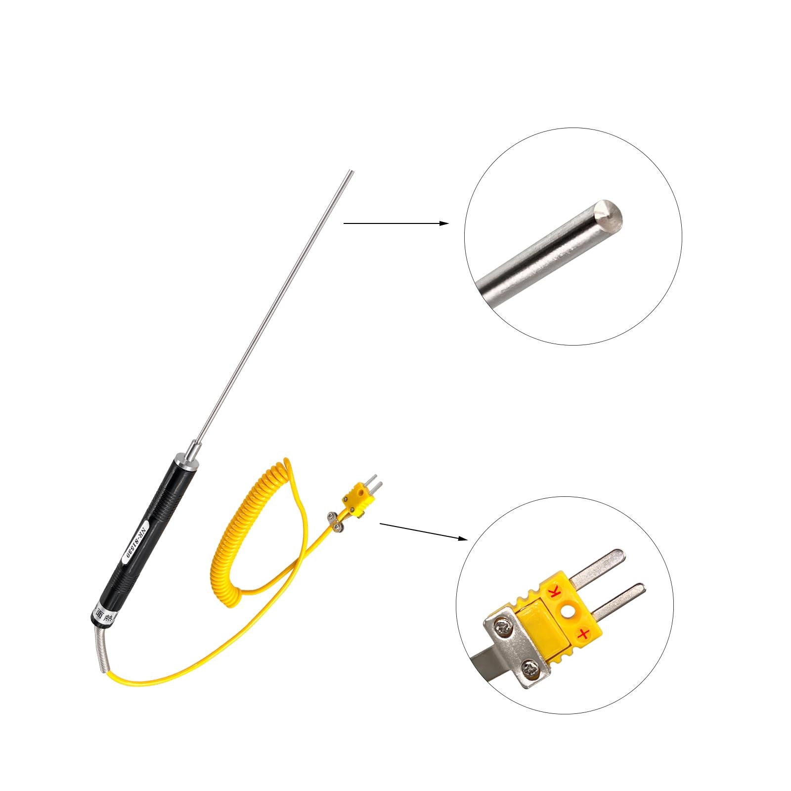 K Type Thermocouple Probe Handheld Temperature Sensor Stainless Steel Probe