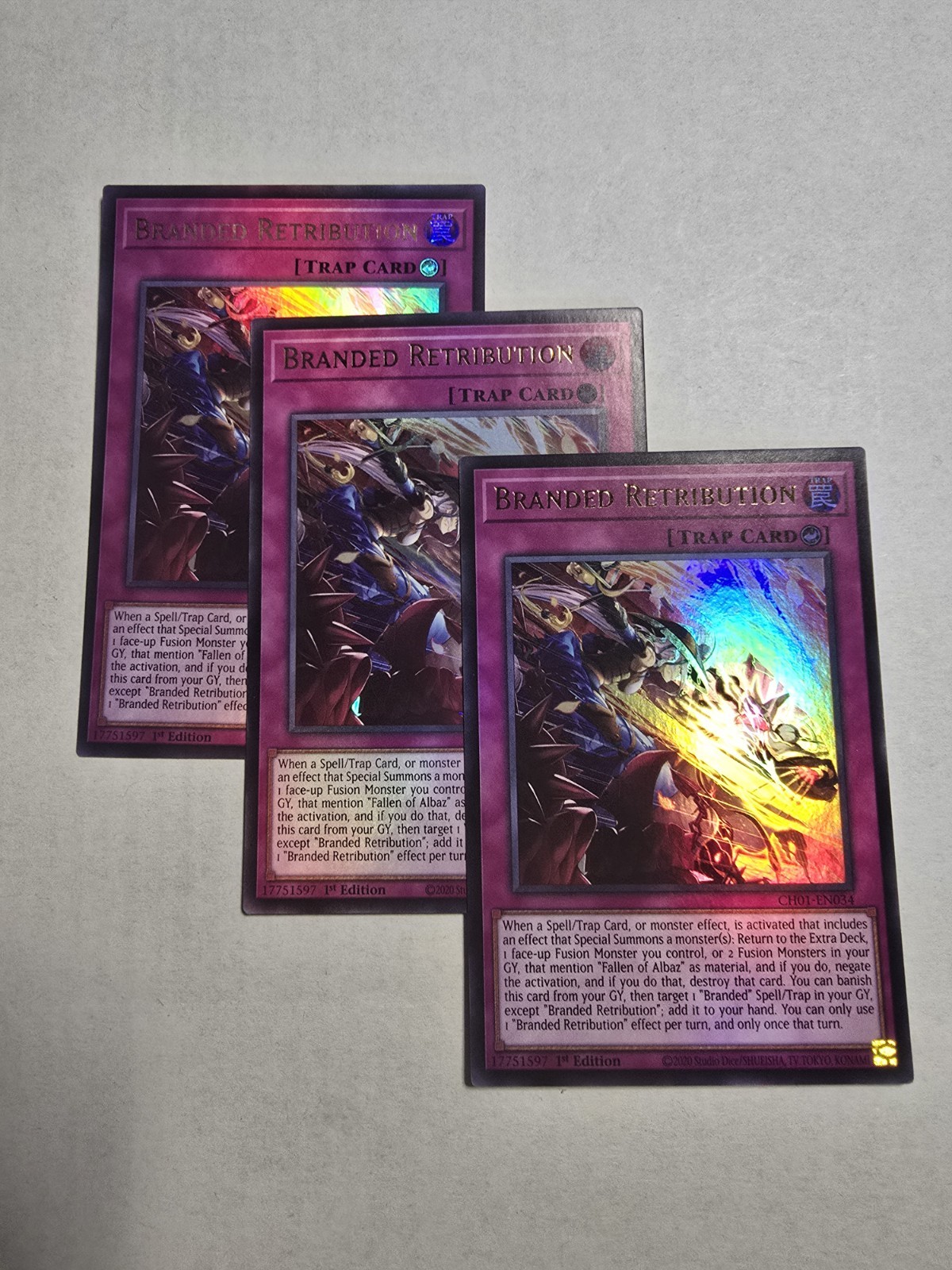 3x Branded Retribution 1st Edition Ultra Rare CH01-EN034 Yu-Gi-Oh!