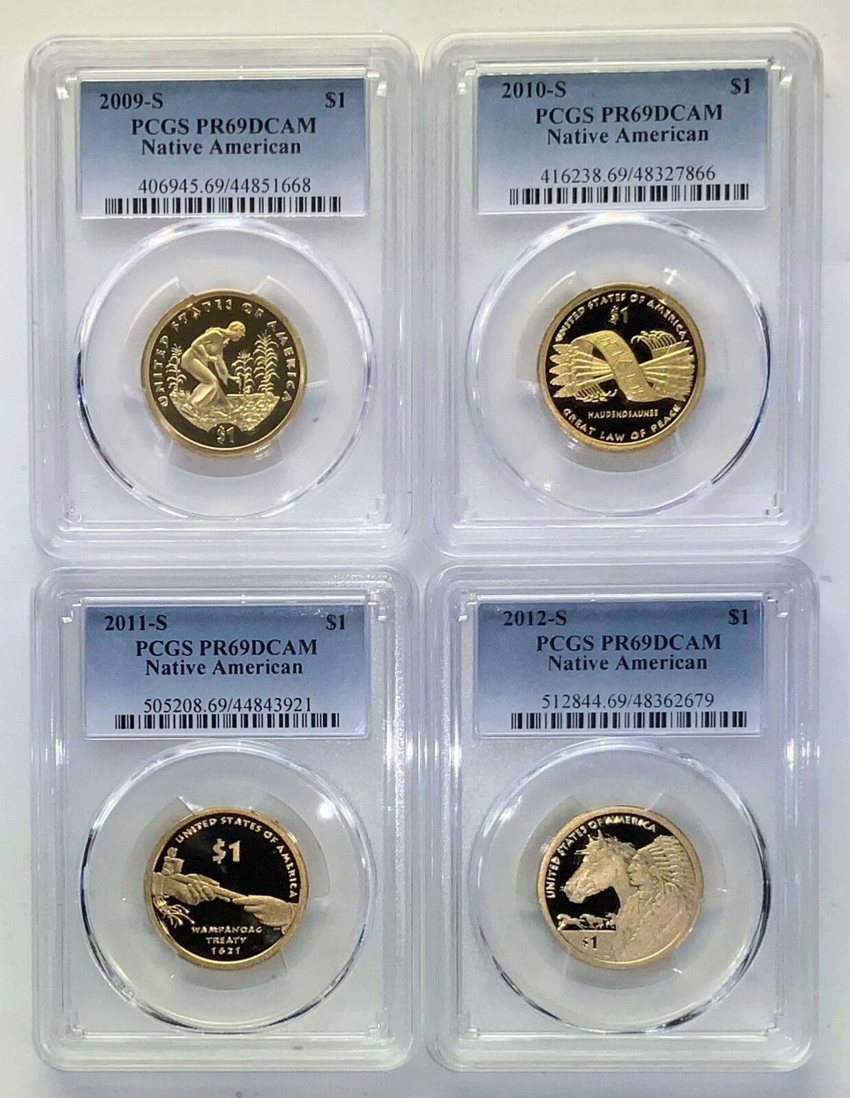 2009, 2010, 2011 & 2012 S $1 Sacagawea Dollar Proof PCGS 69 Four Coin Set