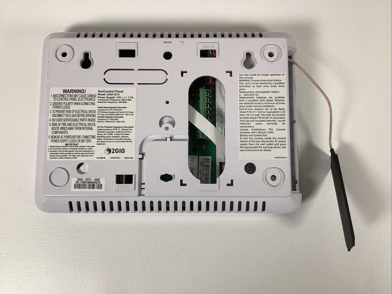 GO! CONTROL PANEL Model 2GIG-GCX Home Security - UNTESTED - AS IS -