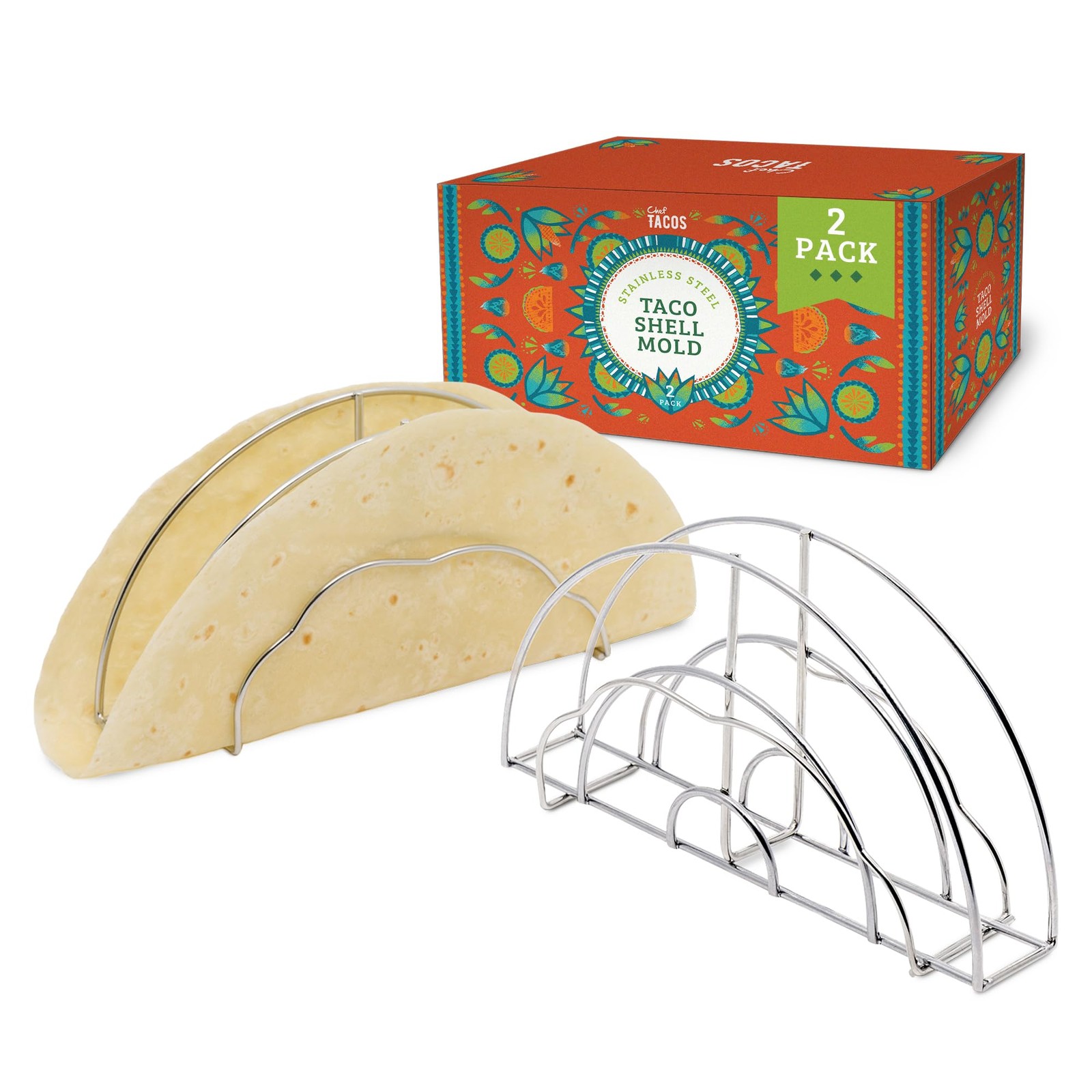 Chef Tacos 2-Pack Taco Shell Molder & Maker, Stainless Steel Tool for Oven,...
