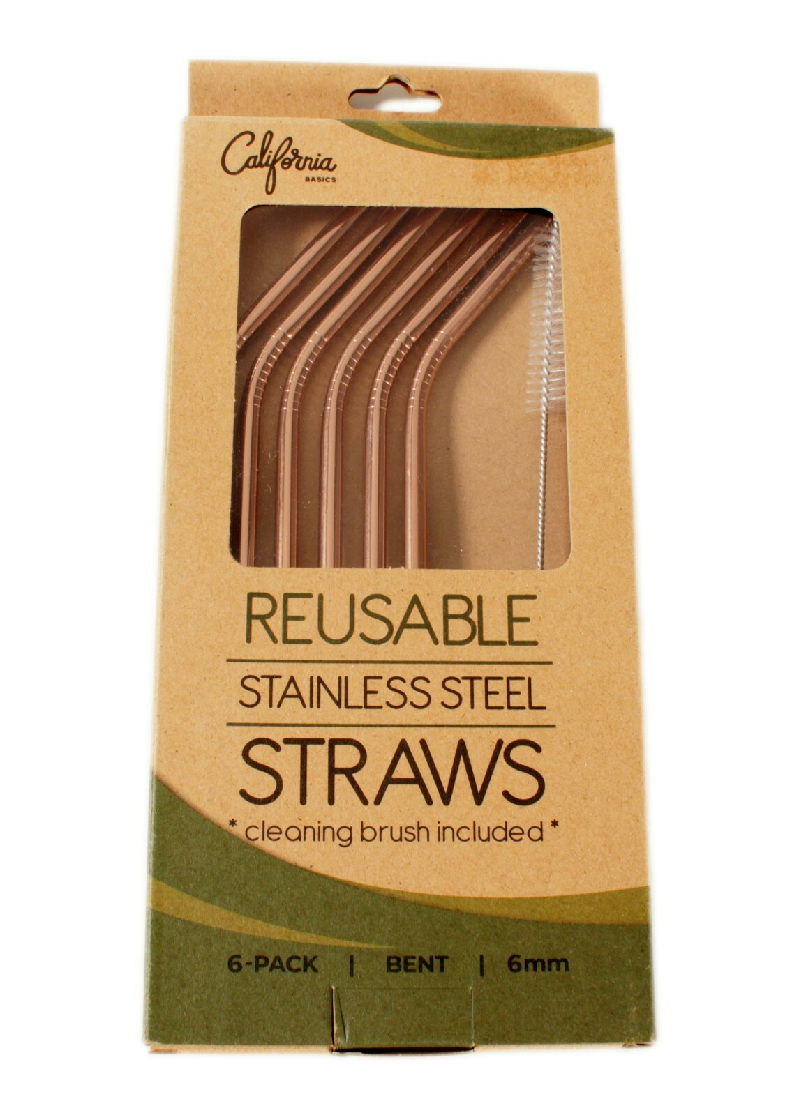 California Basics Reusable Stainless Steel Drinking Straws 6 pack with Cleaning