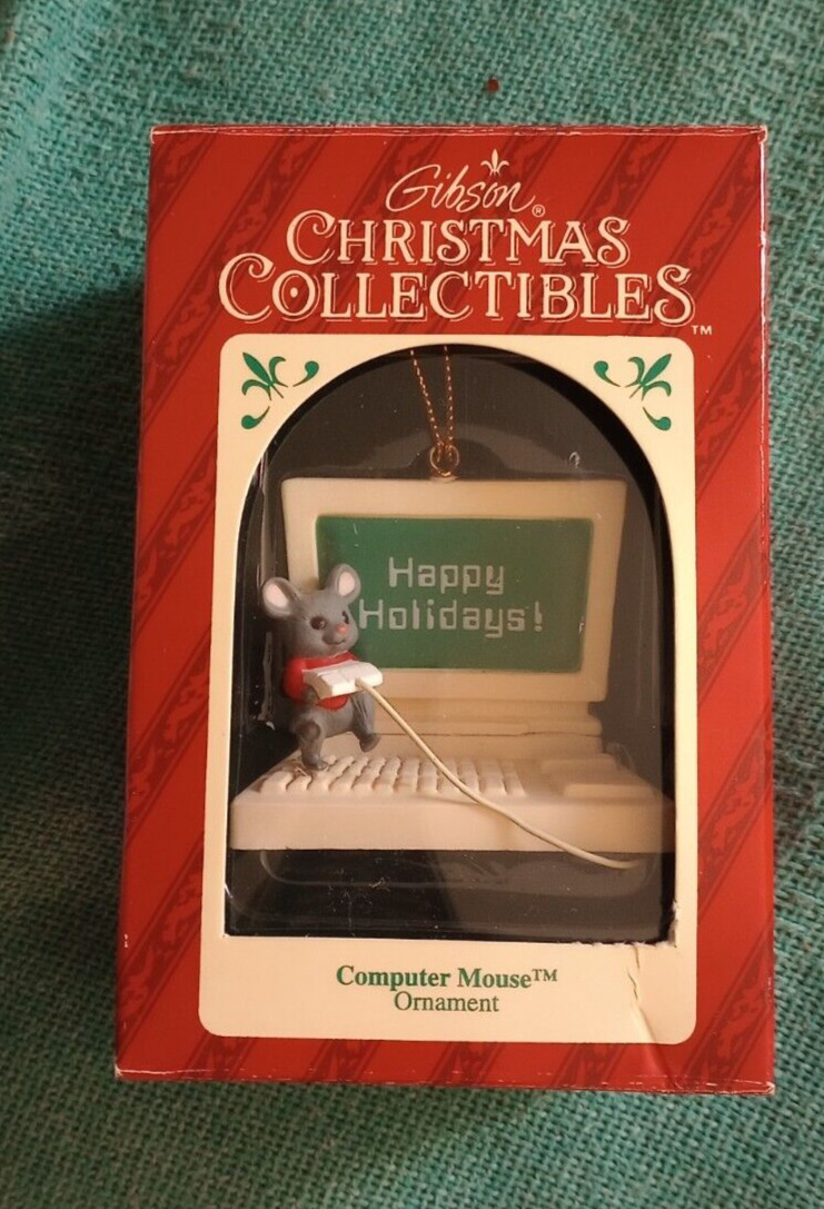 1994 Gibson Greetings Computer Mouse Christmas Ornament FINE Vintage computer