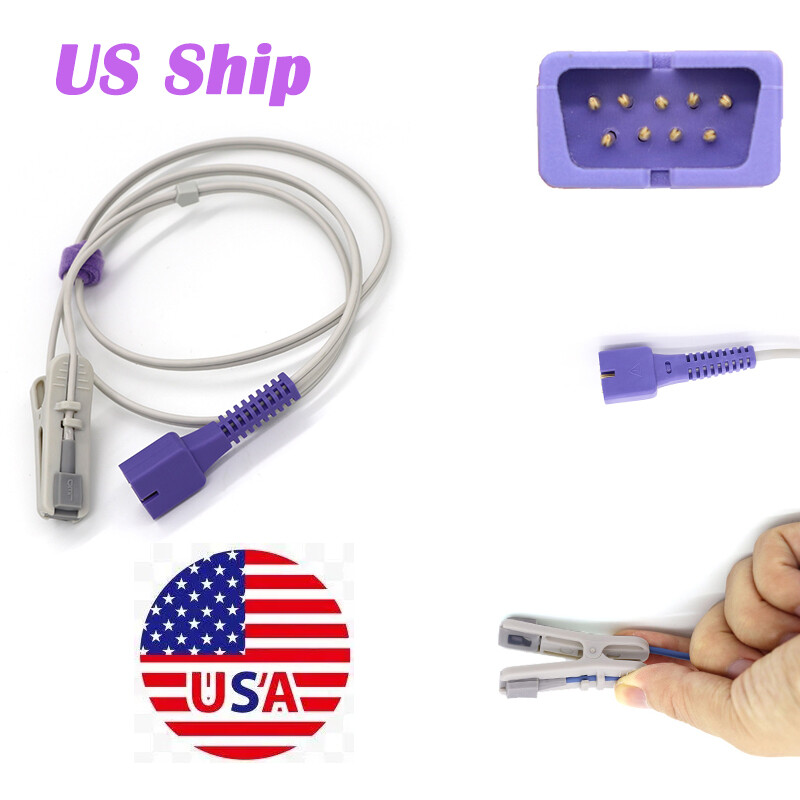 【US】Adult Ear Clip SpO2 Probe 9Pin Connectors Nellcor N-560 N-600  Pulse Sensor