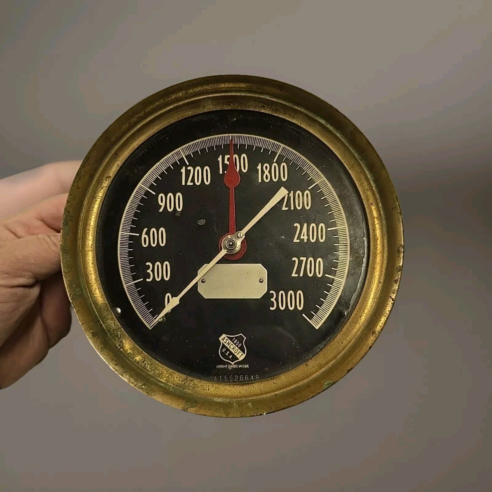 Vintage 6.75" Ashcroft 1850 Railroad Nautical Pressure Gauge Brass Housing 3000