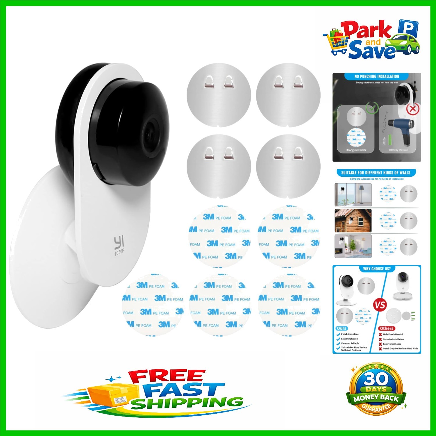 Secure 4 Pack Wall Mount for Yi Home Security Camera - Adhesive, Hassle-Free