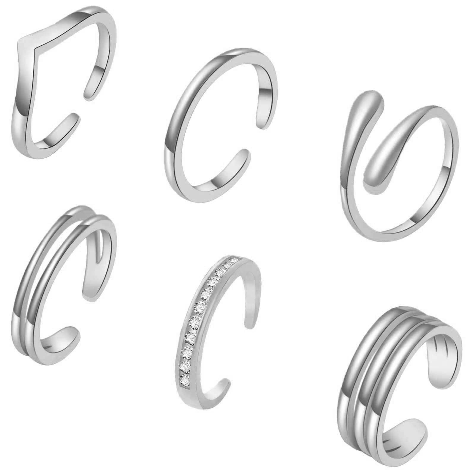 6PCS Toe Rings for 18K Gold Silver Toe Ring Set Adjustable Non Tarnish Band S...