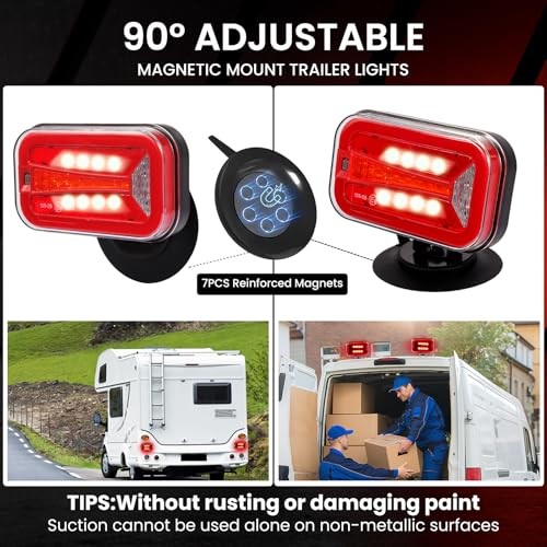Wireless Trailer Lights Kit Magnetic – Rechargeable LED Tail Light, 90°