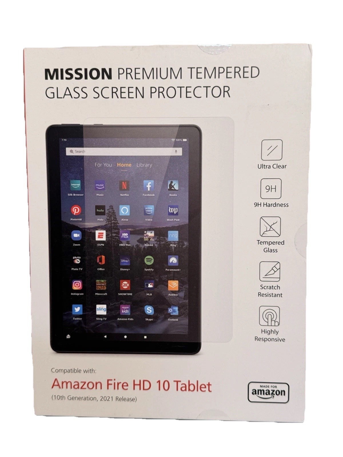 Mission Cables Glass Screen Protector for Amazon Fire HD 10 Tablet 2021 Clear