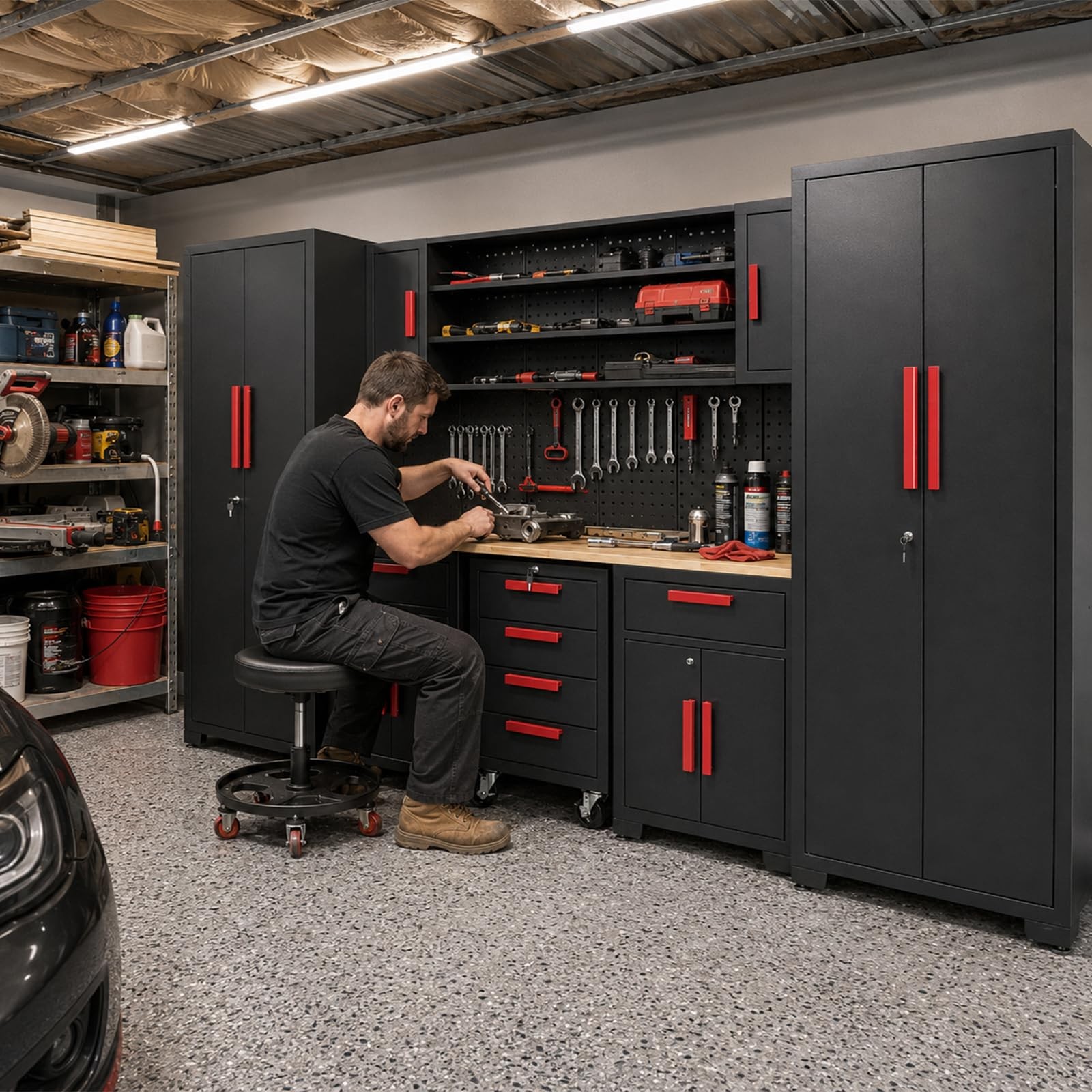 YELLOW JACKET Garage Storage Cabinets, Locked 8Pcs Workshop Cabinet Set ASPCG103
