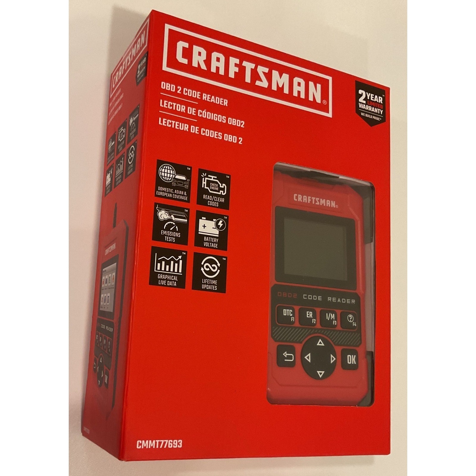 Craftsman CMMT77693 OBD2 Code Reader Car Diagnostic Scanner Tool Live Data Red