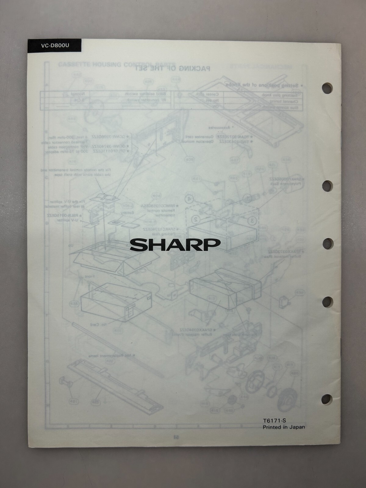 Sharp VC-D800U Original Service Manual Free Shipping