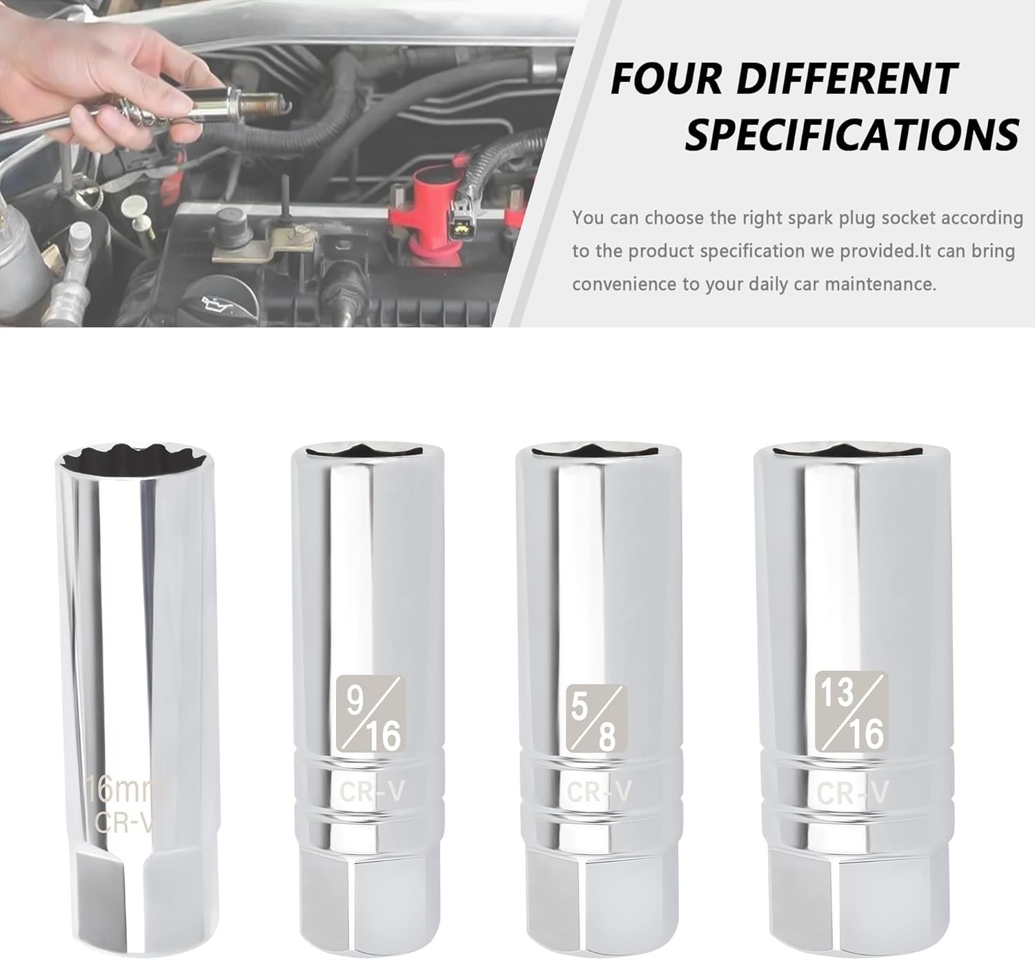5/8" Magnetic Spark Plug Socket,6-Point 3/8" Drive Thin Wall Spark Plug Socket
