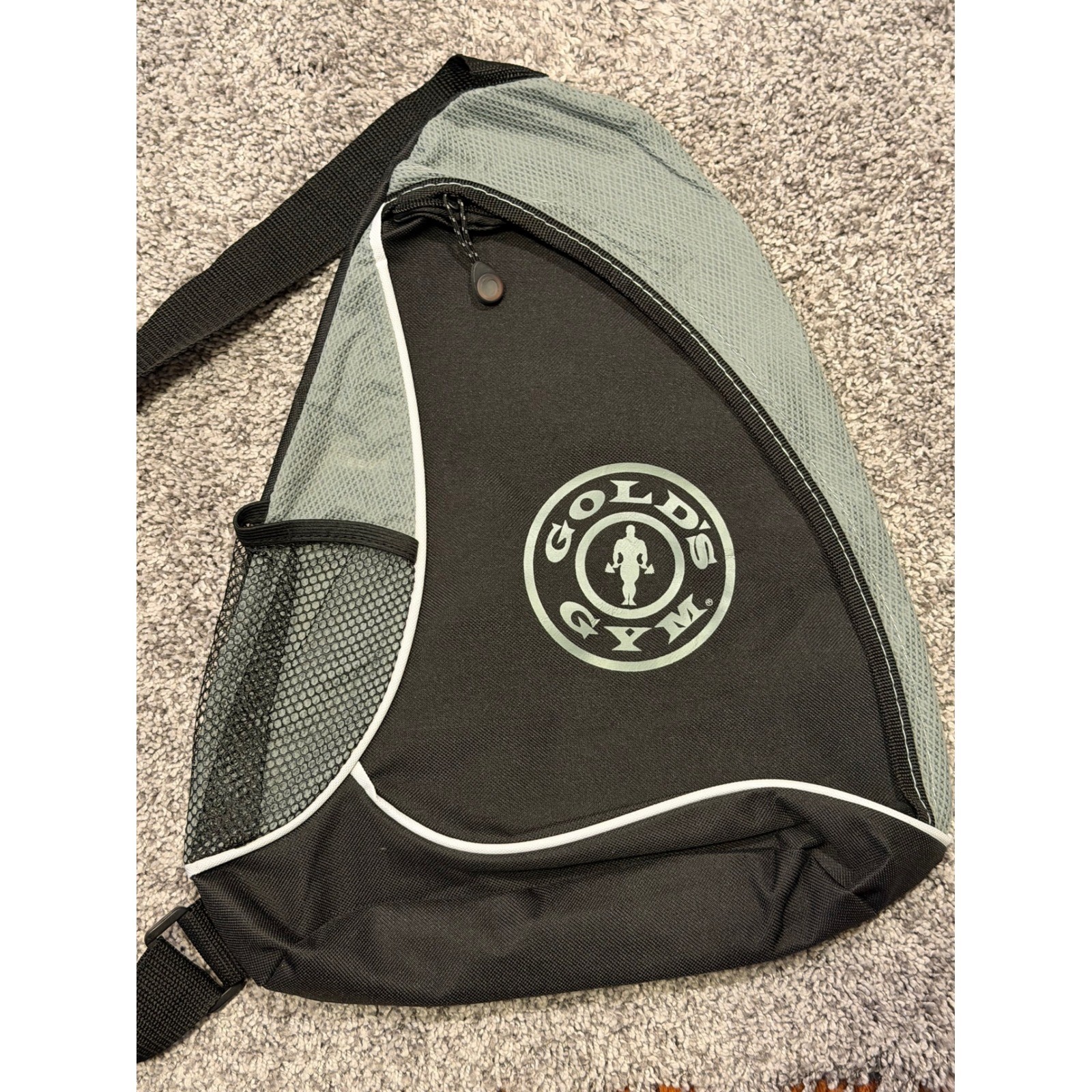Golds Gym Sling Bag Backpack Black Gray Mesh Pocket Adjustable Strap