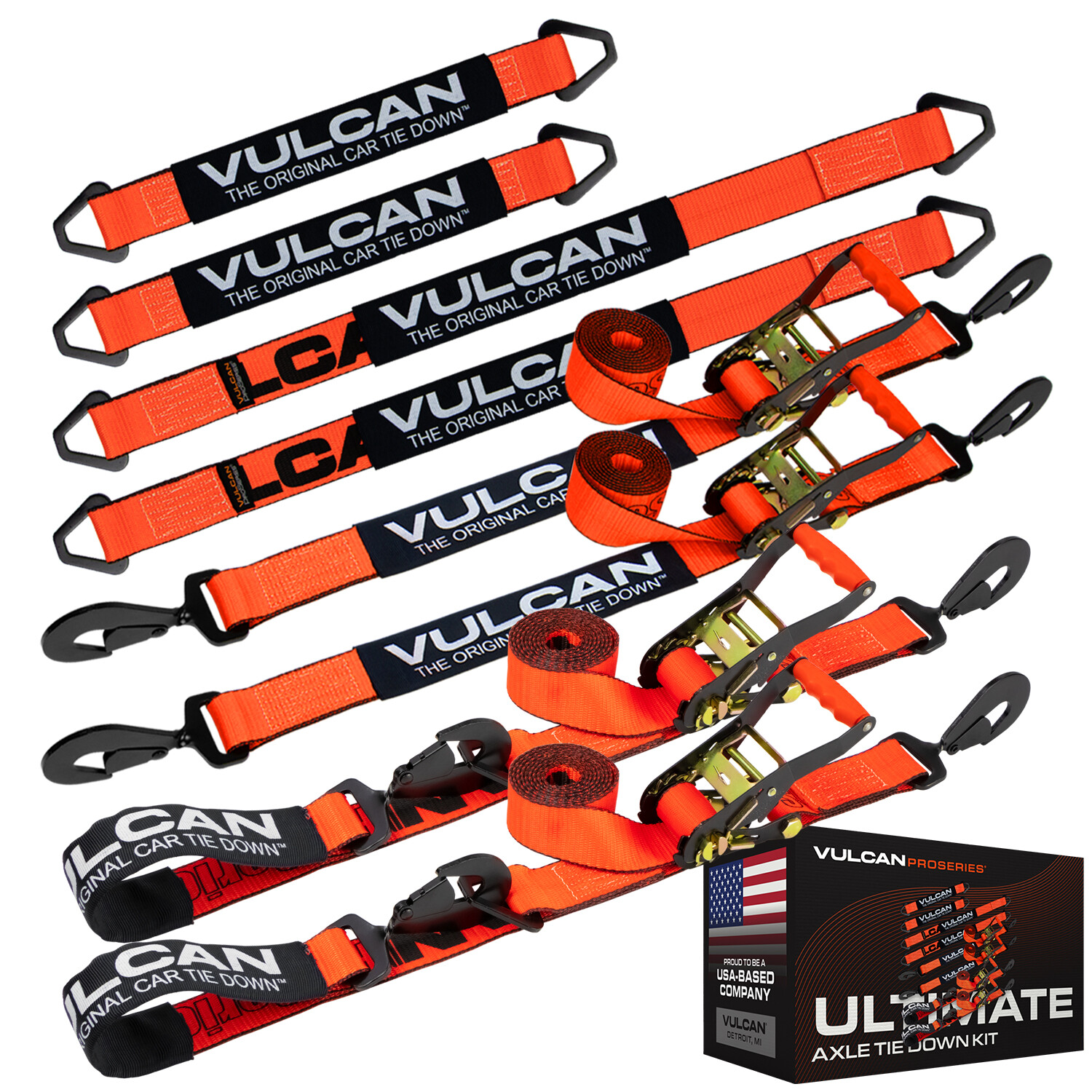VULCAN PROSeries Orange Axle & Ratchet Strap Tie Down Kit