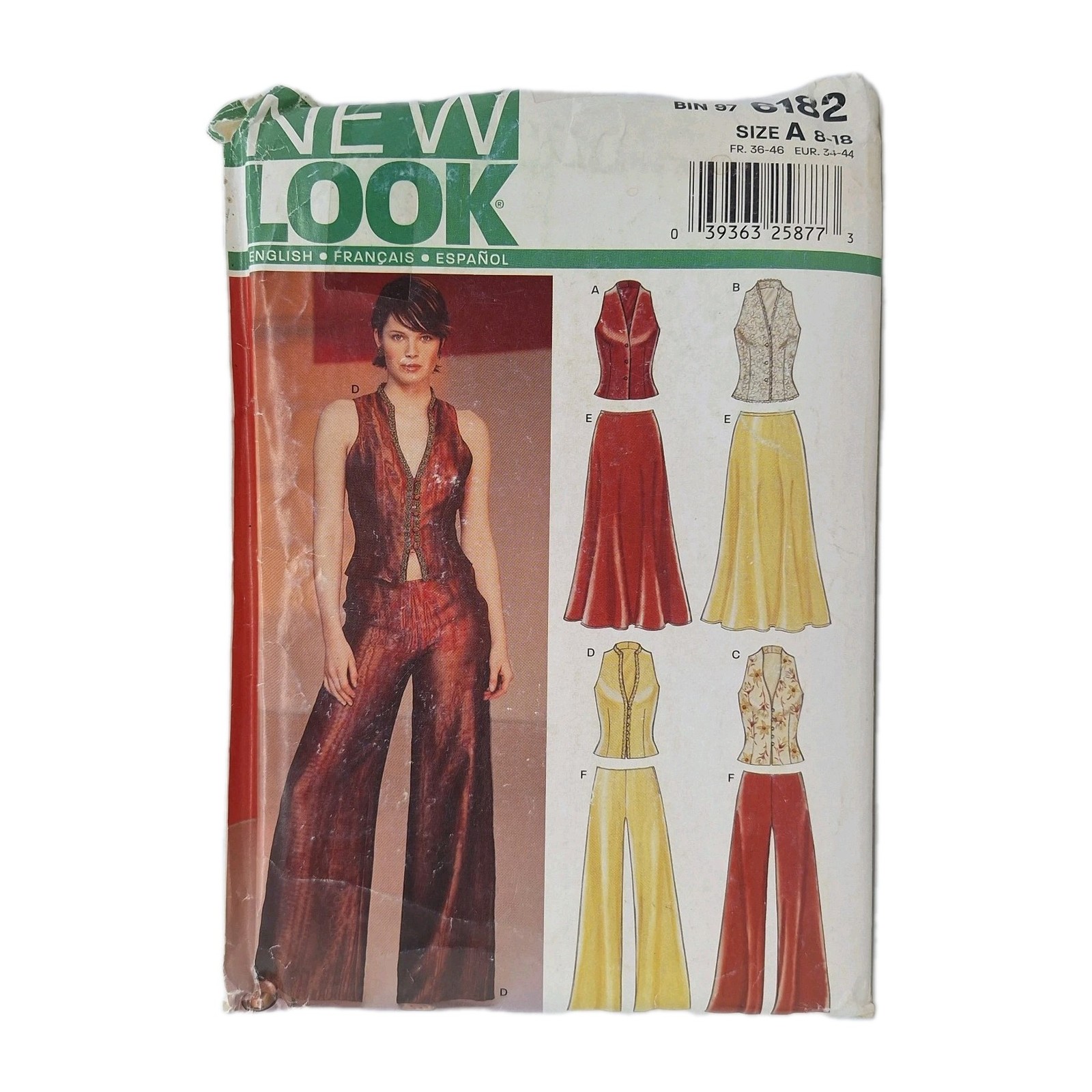 New Look 6182 Misses Skirt Pants Vest Top Size 8-18 Vintage Patron Uncut FF