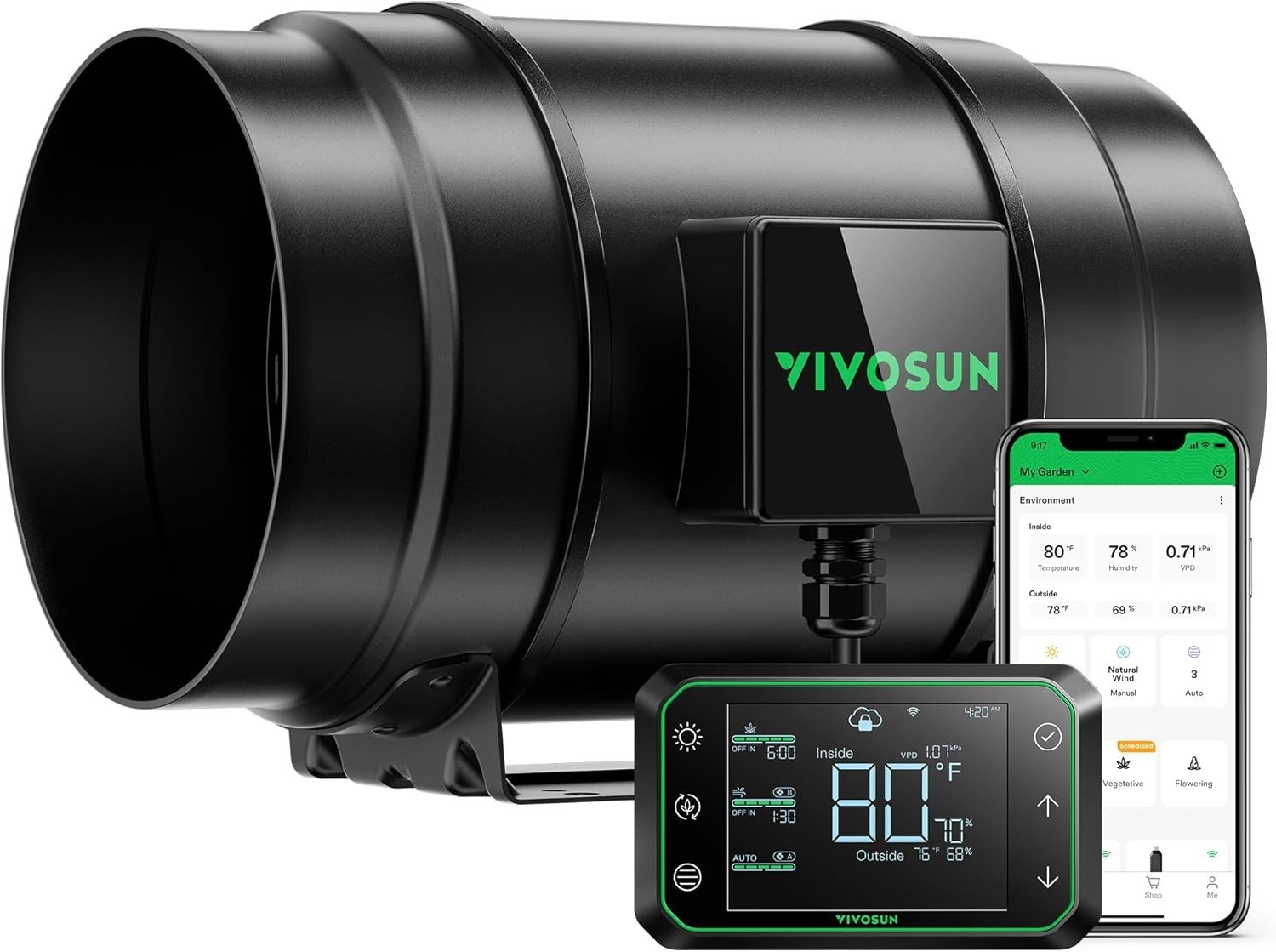 VIVOSUN AeroZesh G8 8" Inline Duct Fan, E42A WiFi Control, NOT for High Heat