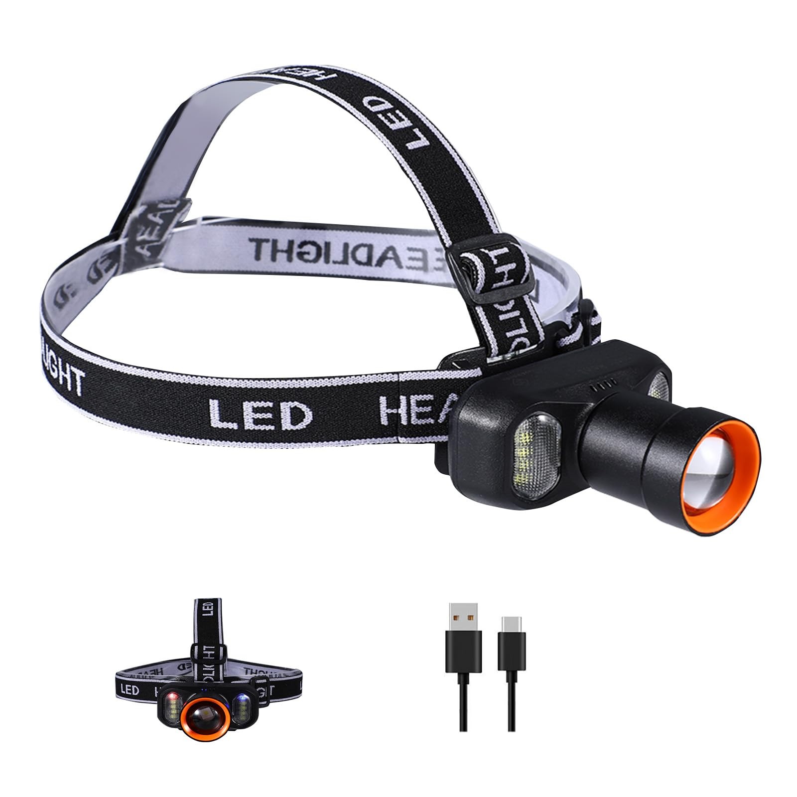 LED Headlamp 2400mAh Rechargeable, 2000 Lumen Bright, Zoomable, Waterproof Ou...