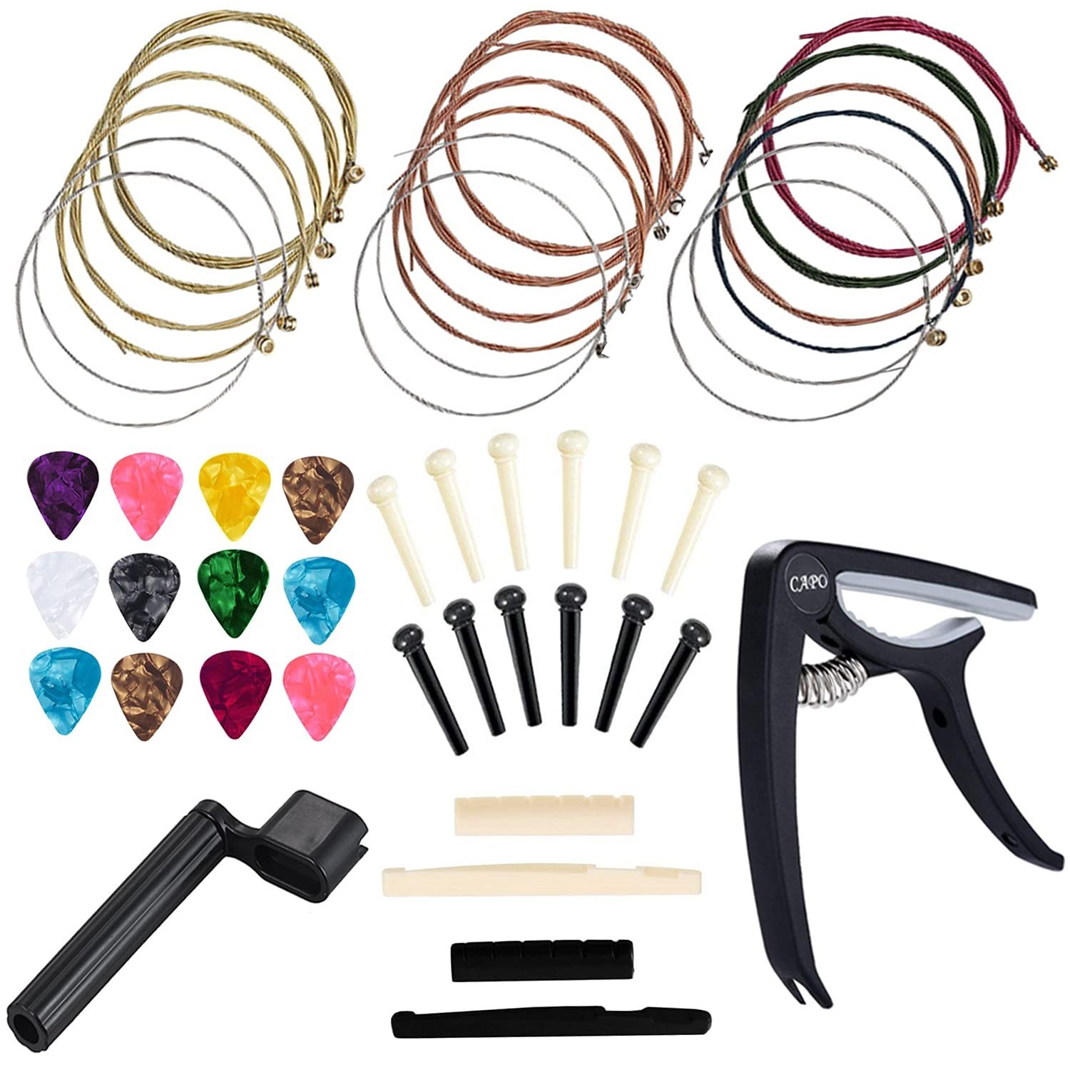 Anvin Acoustic Guitar Accessories Kit - Replacement Strings, Picks, Capo, Str...