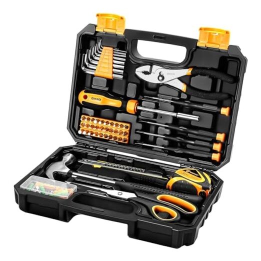 General Household Hand Tool Kit with Plastic Toolbox Storage Case, All 50PCS