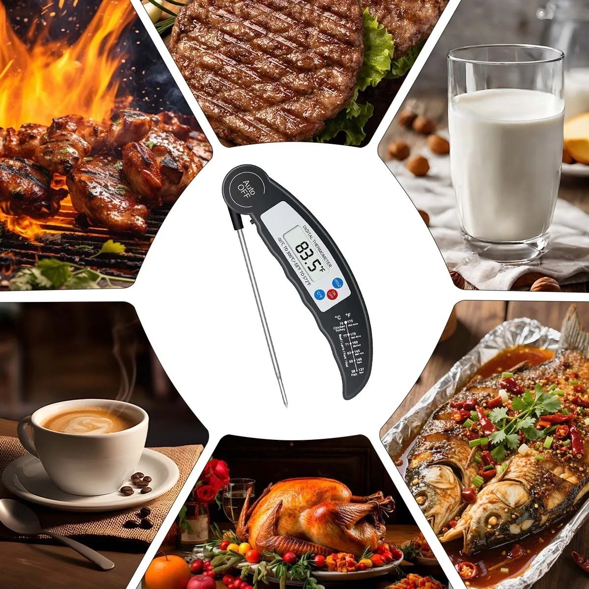 Instant Read Digital Meat Thermometer BBQ Grill Smoker For Kitchen Food Cooking