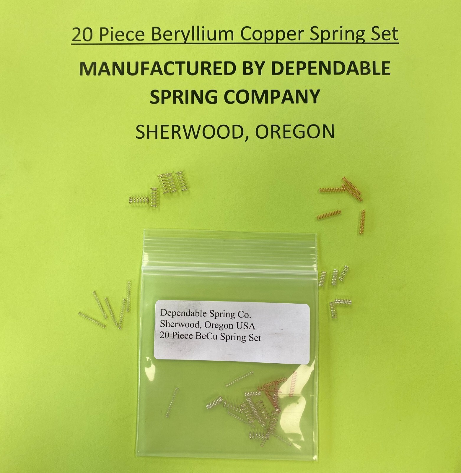 20 Piece Spring Set - Beryllium Copper Wire Precision Springs (4 Sizes)
