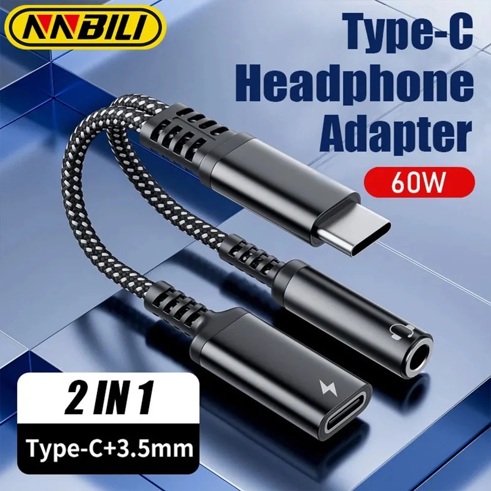 2-in-1 USB-C to 3.5mm Headphone Aux Adapter & 60W PD Fast Charging Cable For Pho