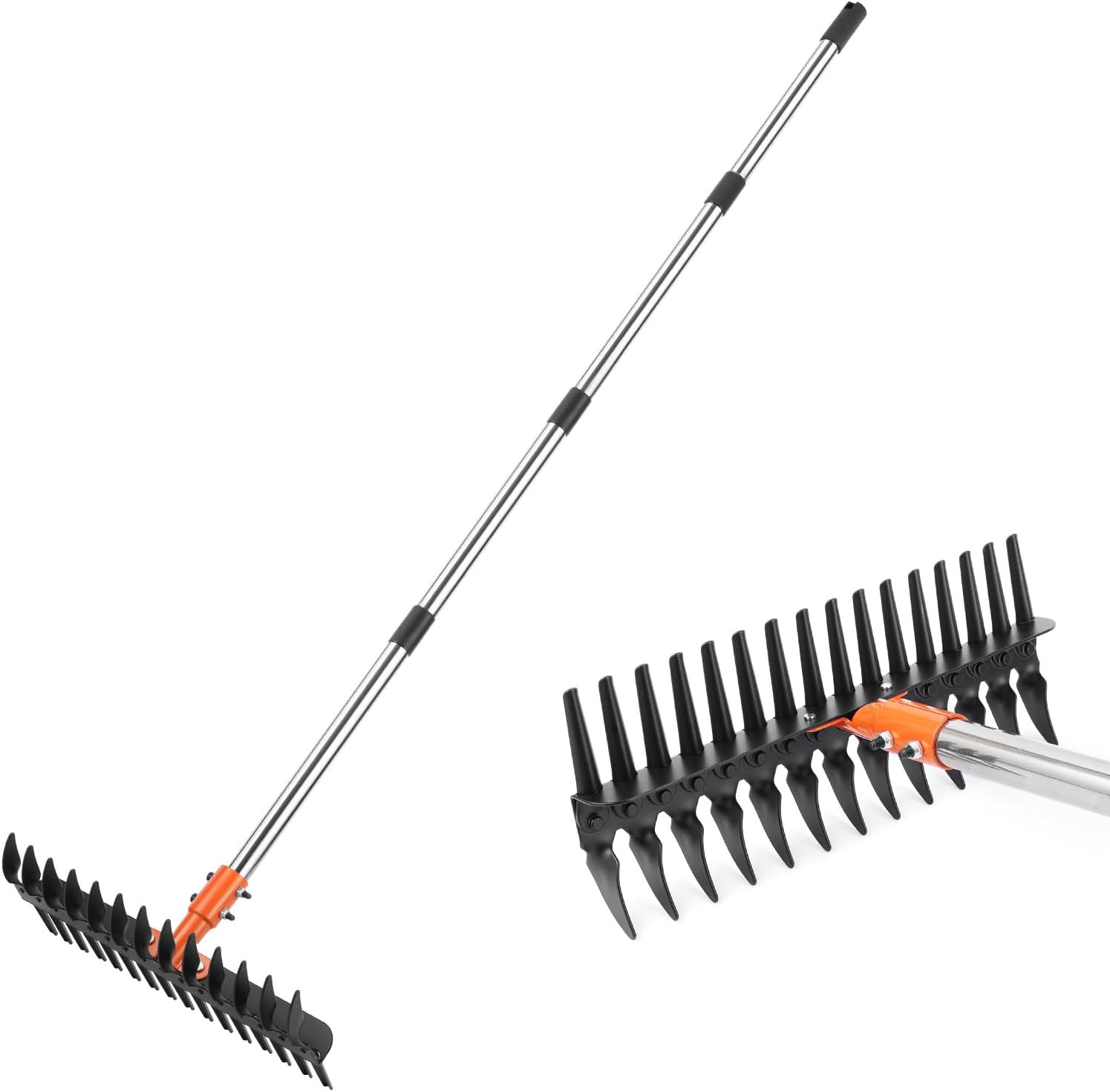 Heavy Duty Metal Garden Thatch Rake with 15-Inch Wide Iron Dethatcher