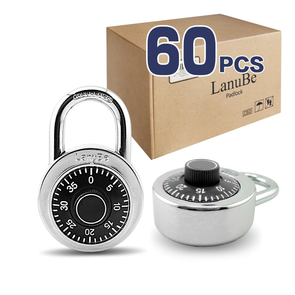 LanuBe Lock Standard Dial Combination Lock, 2 50mm/2inch wide, Black 60pack