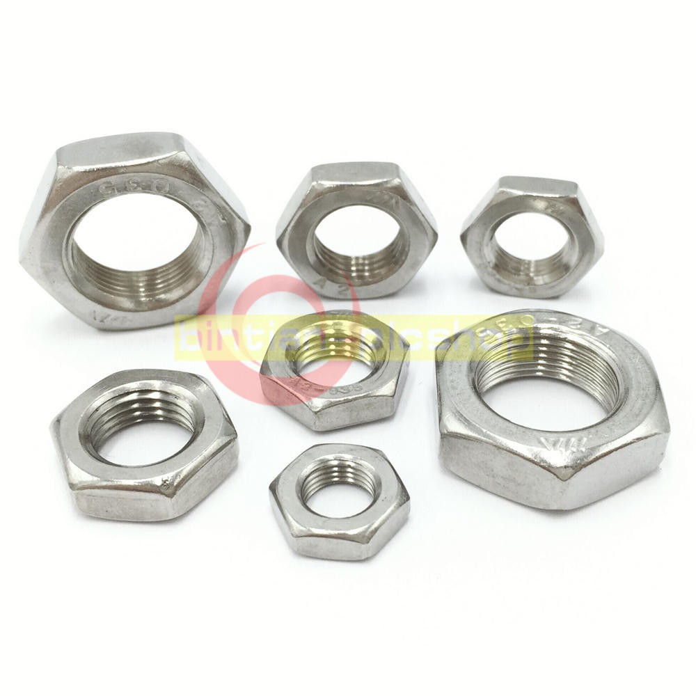 10-100PCS 304 STAINLESS STEEL PITCH HEX NUTS HEX THIN NUT M3-M14