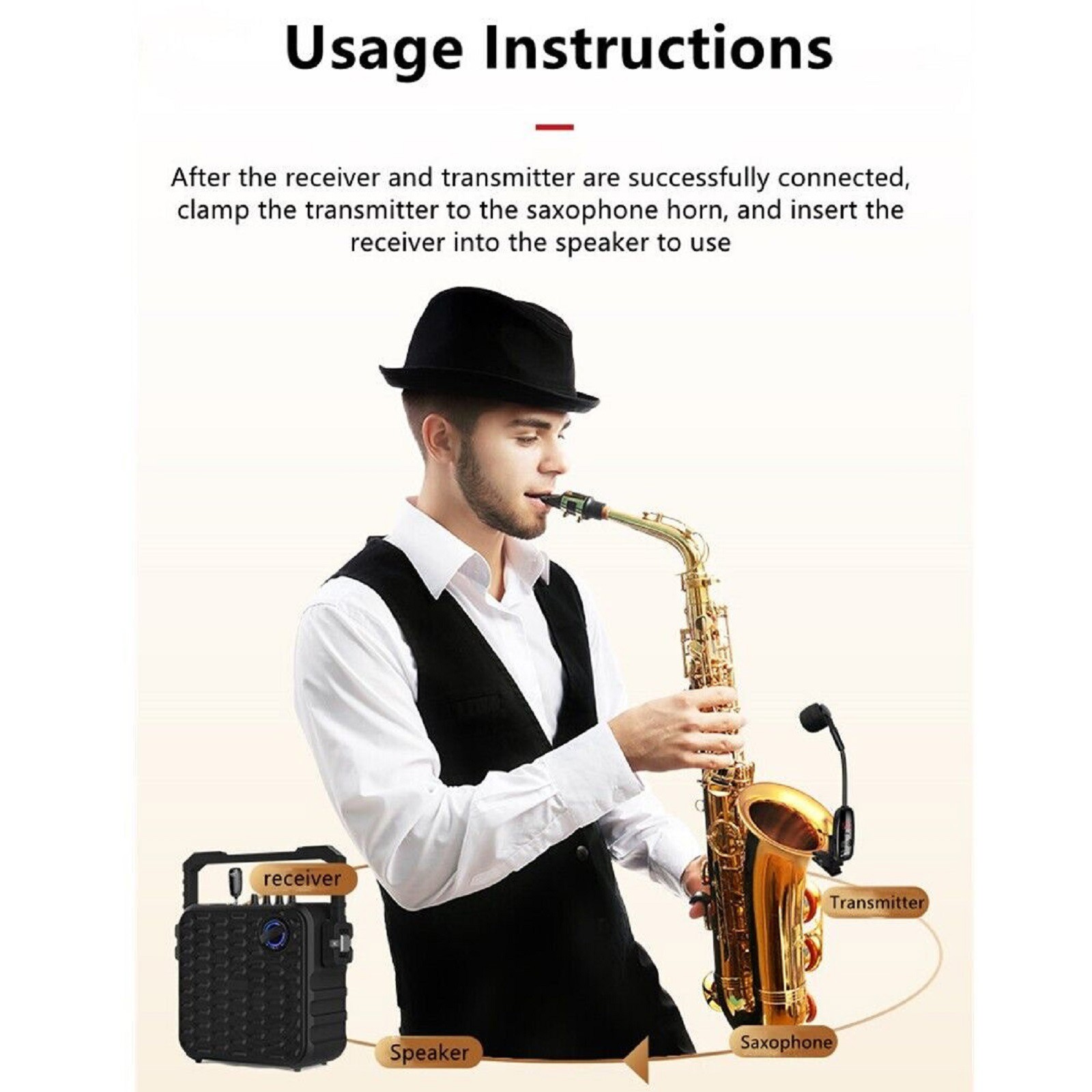 UHF Wireless Microphone For Trumpet Saxophone Instrument 50M Range Wireless m