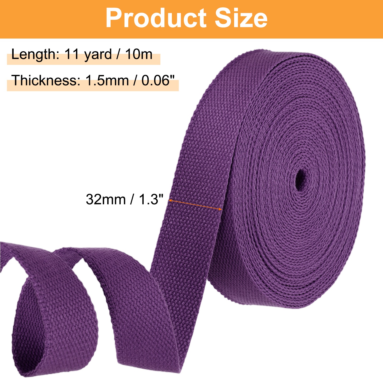 Cotton Webbing 1.3 Inch 11 Yard Polyester Cotton Webbing Strap Purple,