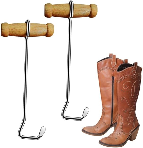 9" Steel Boot Hooks with Wood Handle,Boot Puller for Cowboy,Riding,Work Boots...