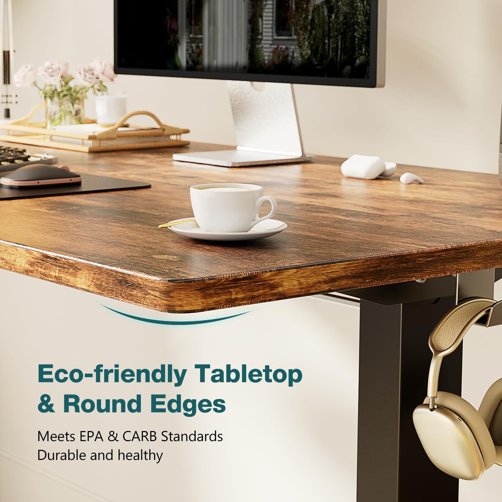 Rustic Brown 24"x55" Adjustable Standing Desk with Cable Management