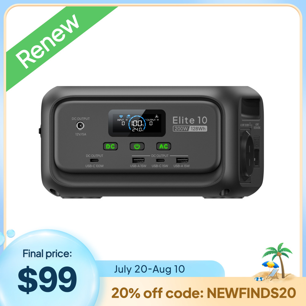 BLUETTI Elite 10 Portable Power Station 200W 128Wh Smart App Control for Home