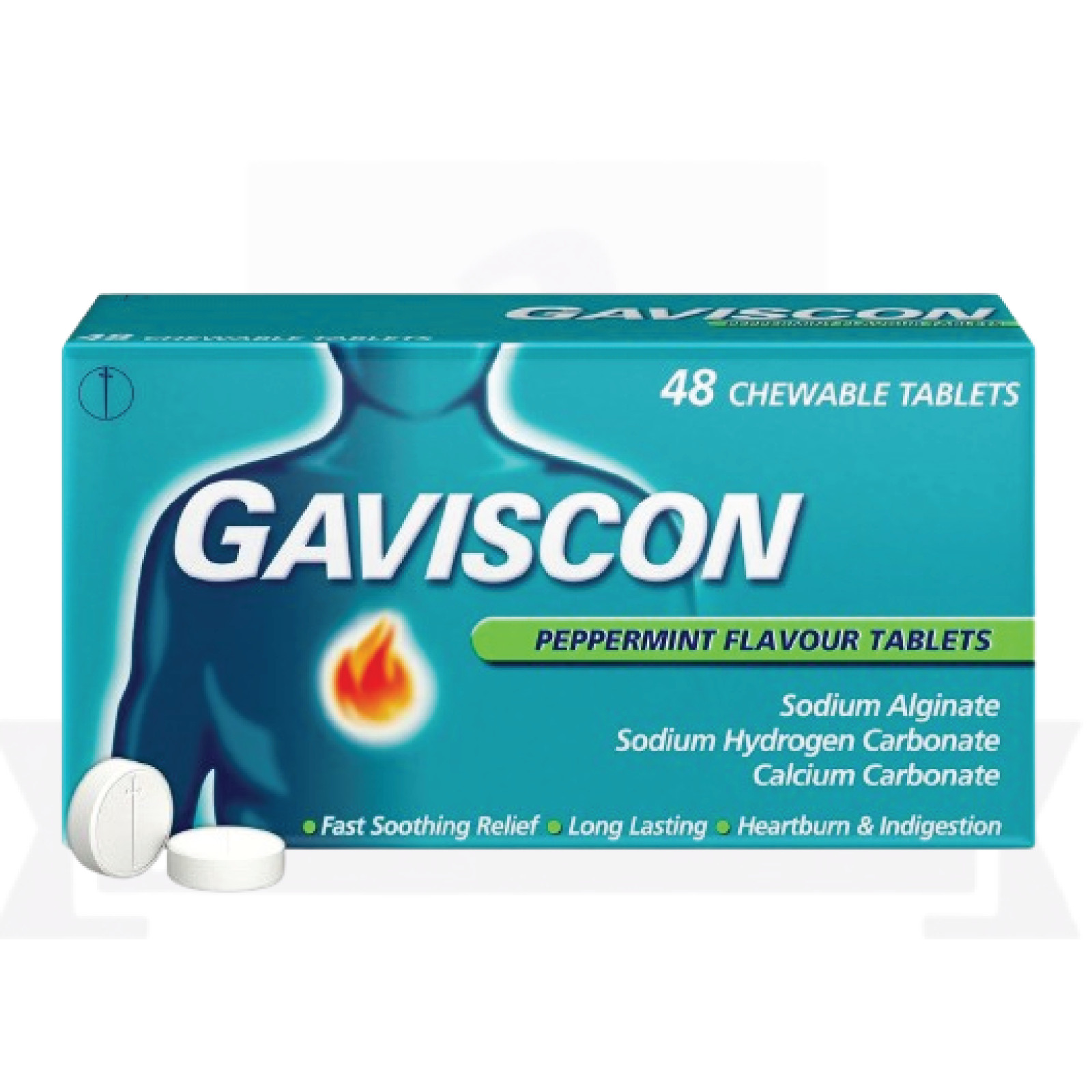 4 PACK Gavi-$con Peppermint Flavour 48 Chewable Tablets - (EXP -07/2027)