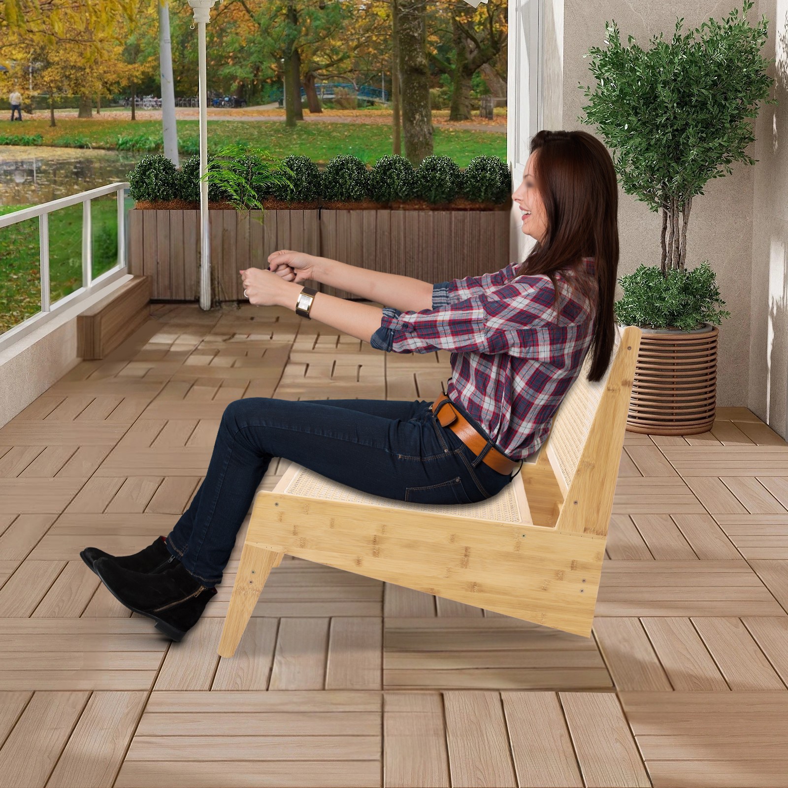 Home Bamboo Chair, Accent Chair, Comfy Bamboo Chairs, 53x64x58cm, Wood Color