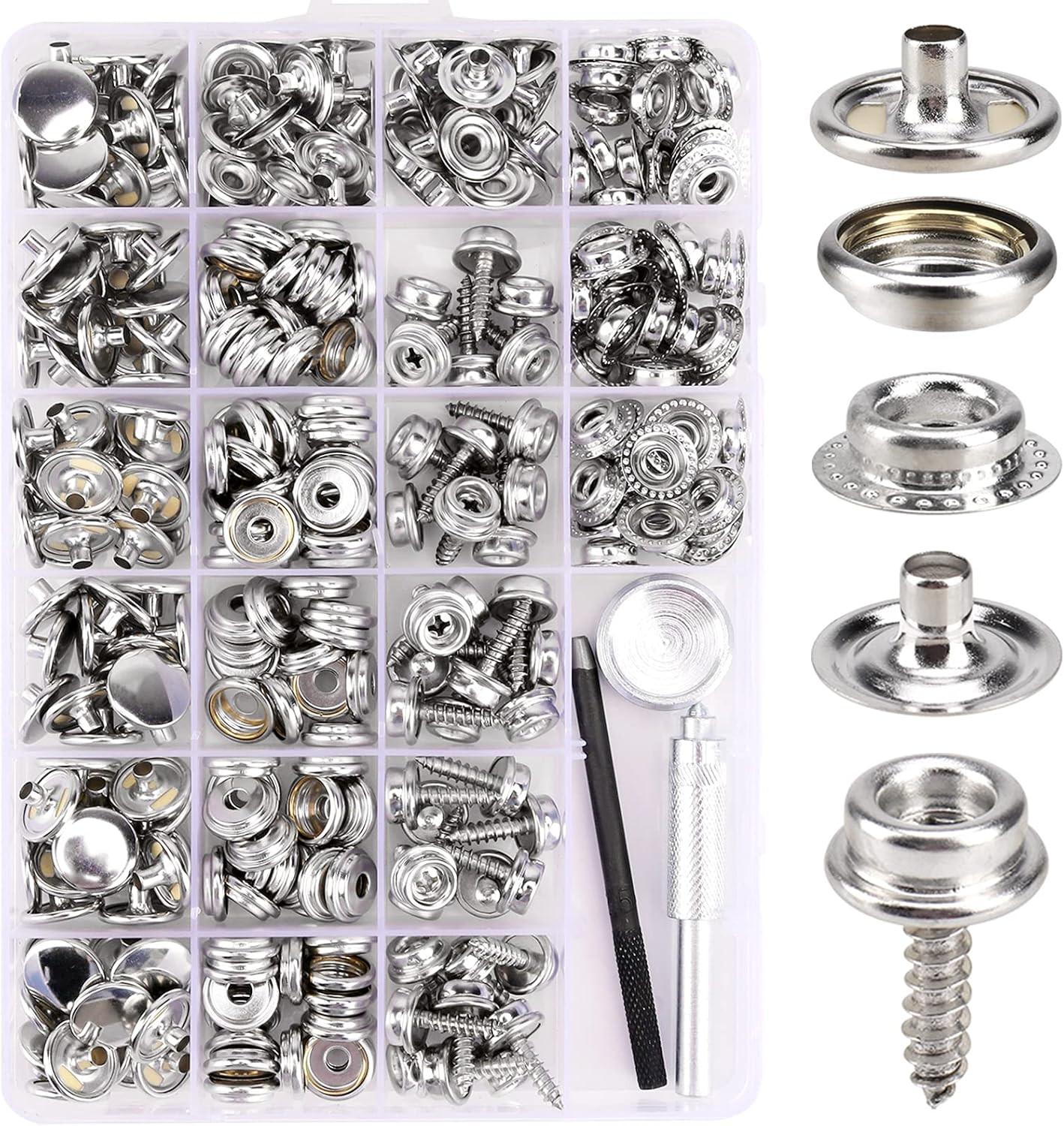 323 Piece Canvas Snap Kit,  Marine Grade Stainless Steel (Caps, Sockets, Screws,