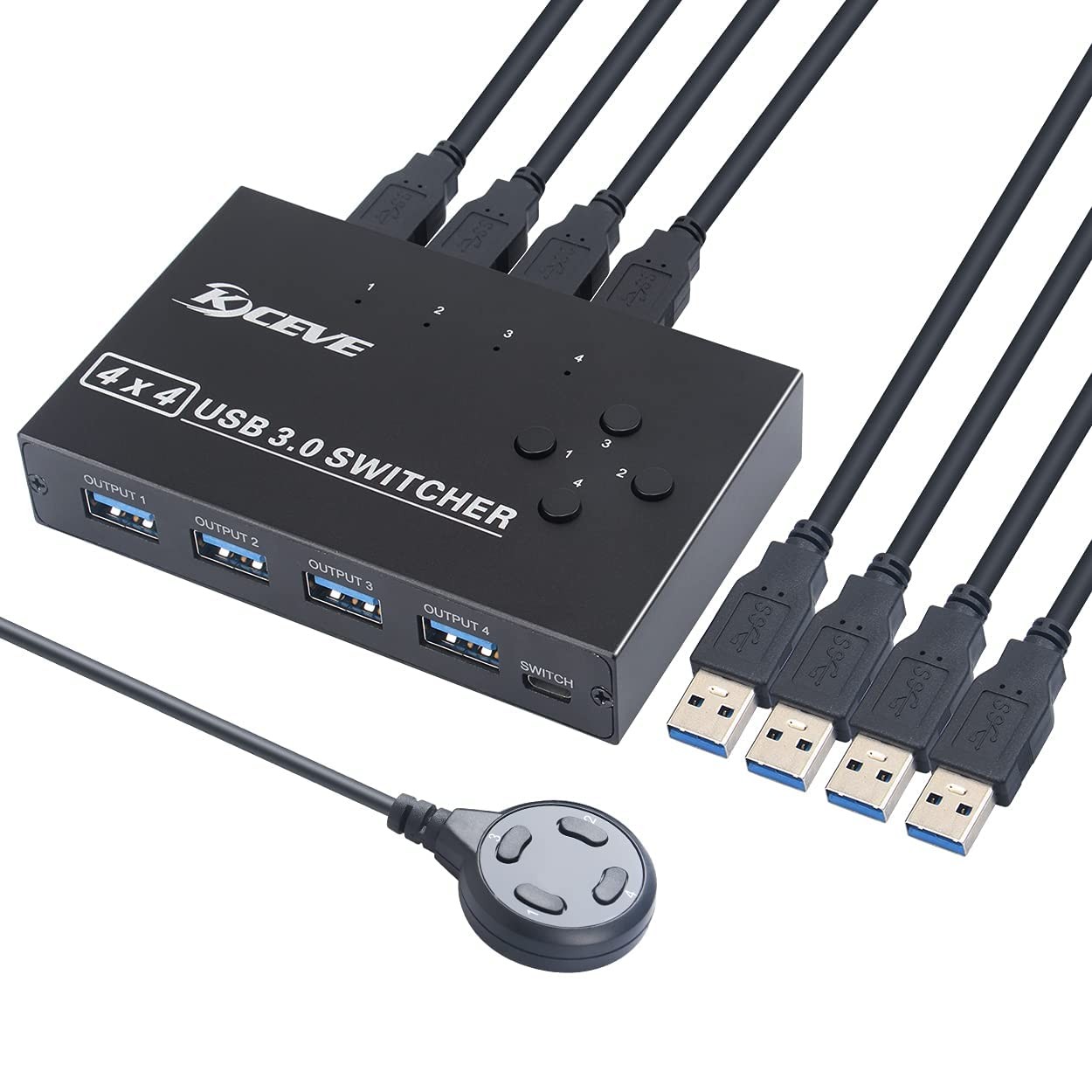 USB 3.0 Switch, USB Switcher Selector 4 Computer Sharing 4 USB Devices Printe...