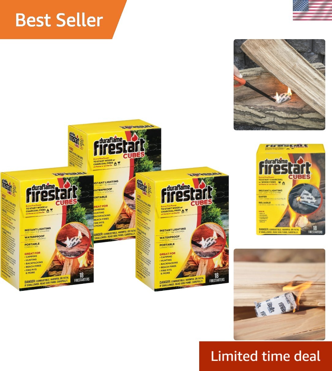 Firestart Cubes - 18 Pack of Quick Lighting, Eco-Friendly Firelighters, 3 Pack