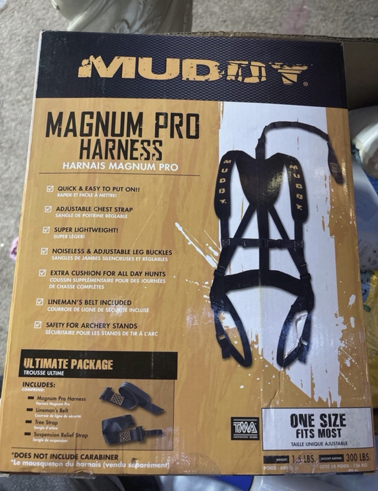 Muddy Magnum Pro Tree Stand Safety Harness w/ Lineman's Belt, Black Nylon