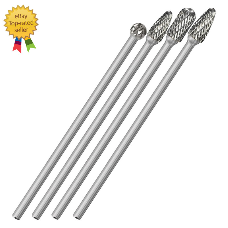 New  4Pcs Long Carbide Burr Set 1/4" Shank Total L 6.1" Die Grinder Bits R...